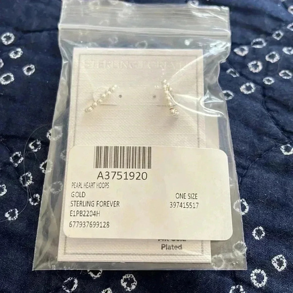 Sterling Forever Gold Plated Pearl Heart Hoop Earrings - Picture 6 of 6